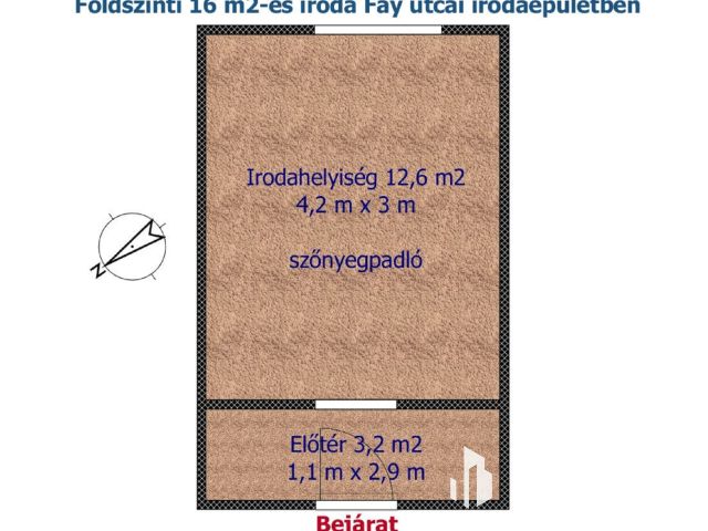 Földszinti, 16 m2-es iroda kiadó Fáy utcai irodaépületben